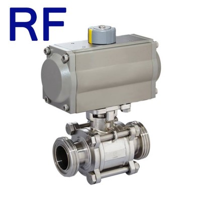 Rf Sanitary Stainless Steel Pneumatic 3 Pc Ball Valve With Spring Actuator